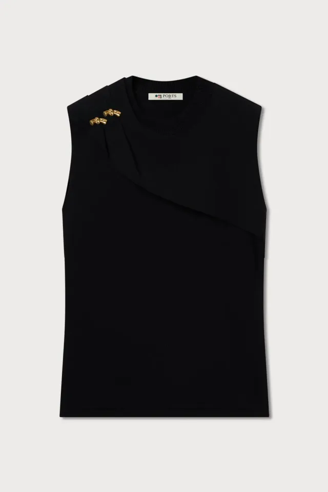 PORTS 1961 Black Draped Knit top nero drappeggiato