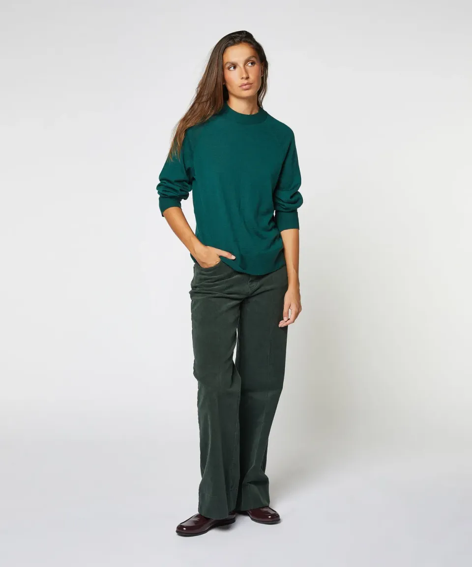 Rodier maglione girocollo lana merino verde maglia fine