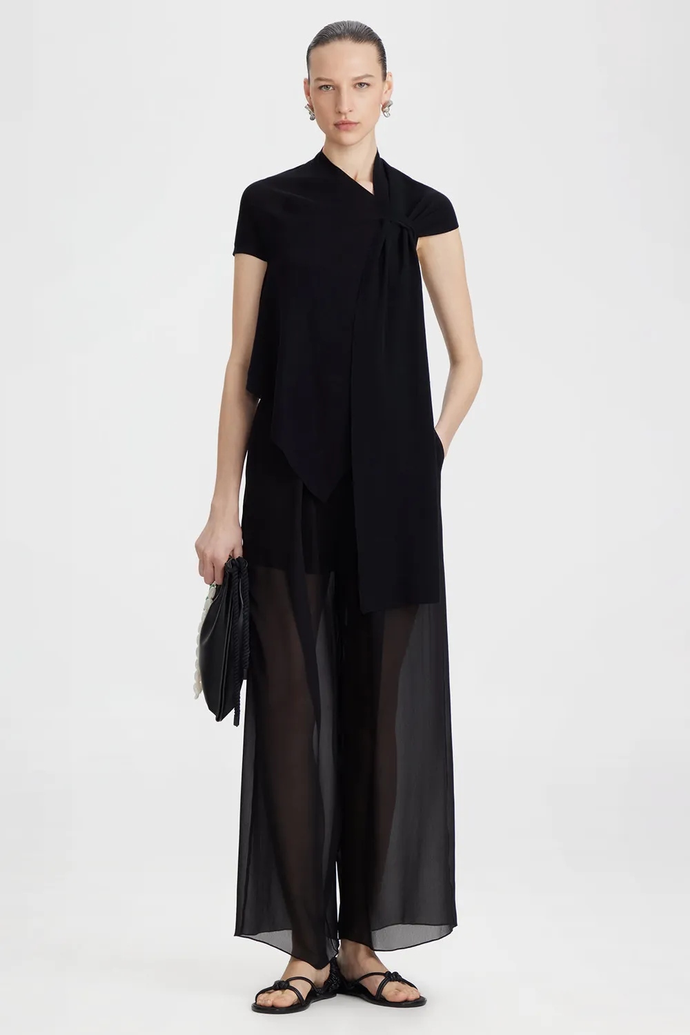PORTS 1961 top asimmetrico nero collo cravatta