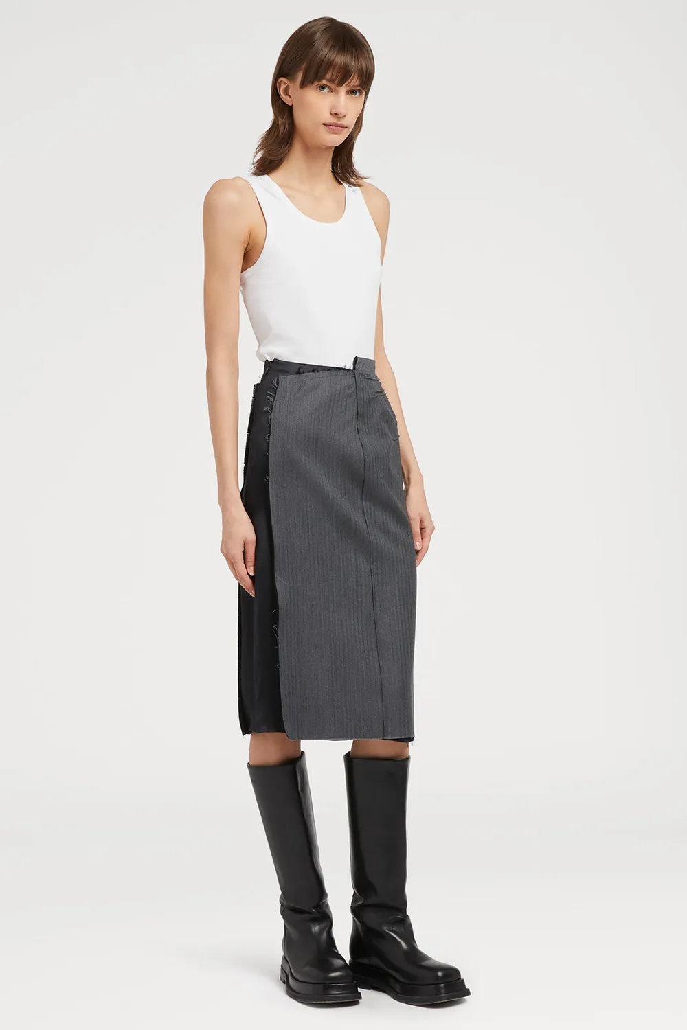 Ports 1961 Dark Grey gonna grigia lana vita asimmetrica