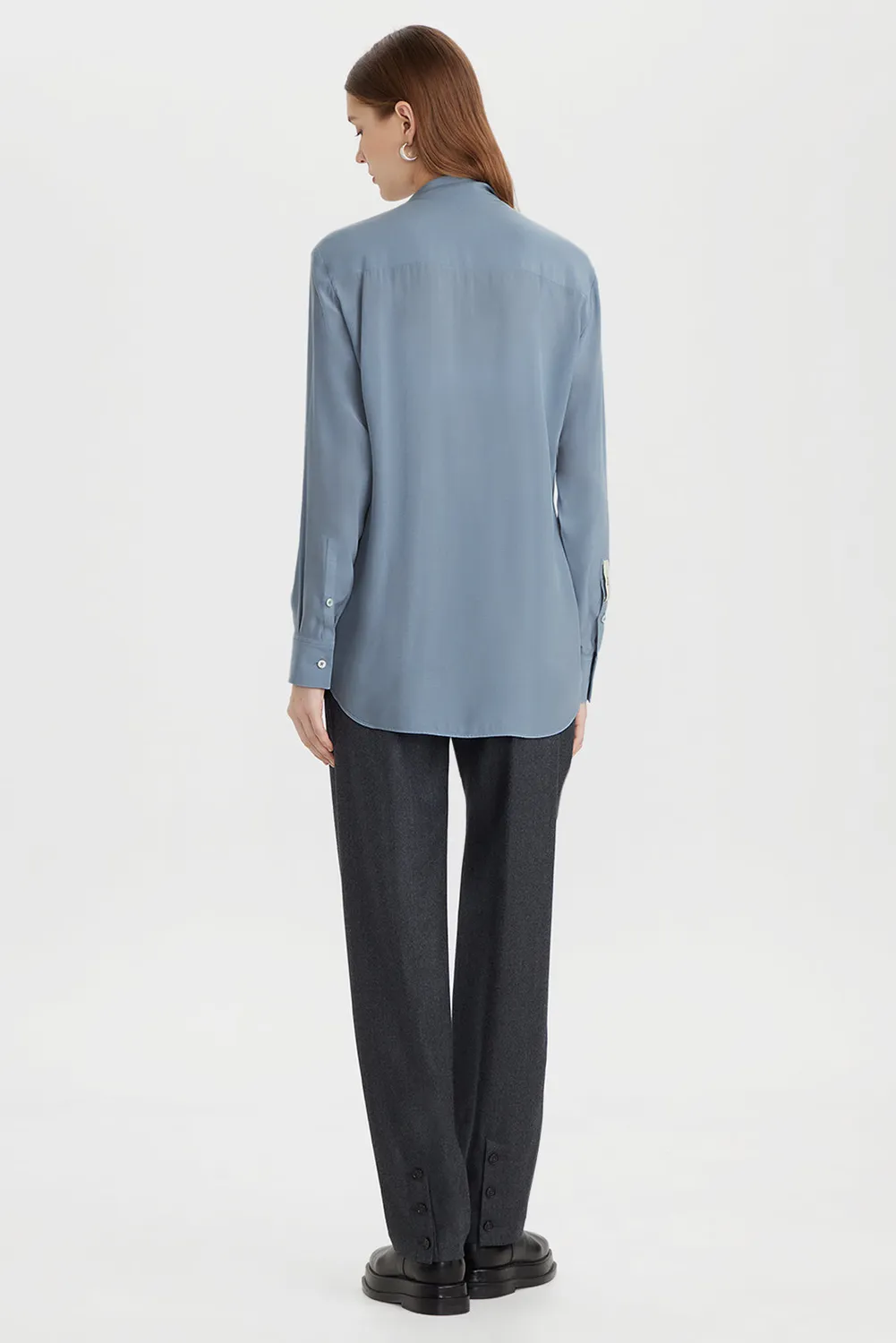 PORTS 1961 PW326HLS12 camicia azzurra collo fiocco cupro