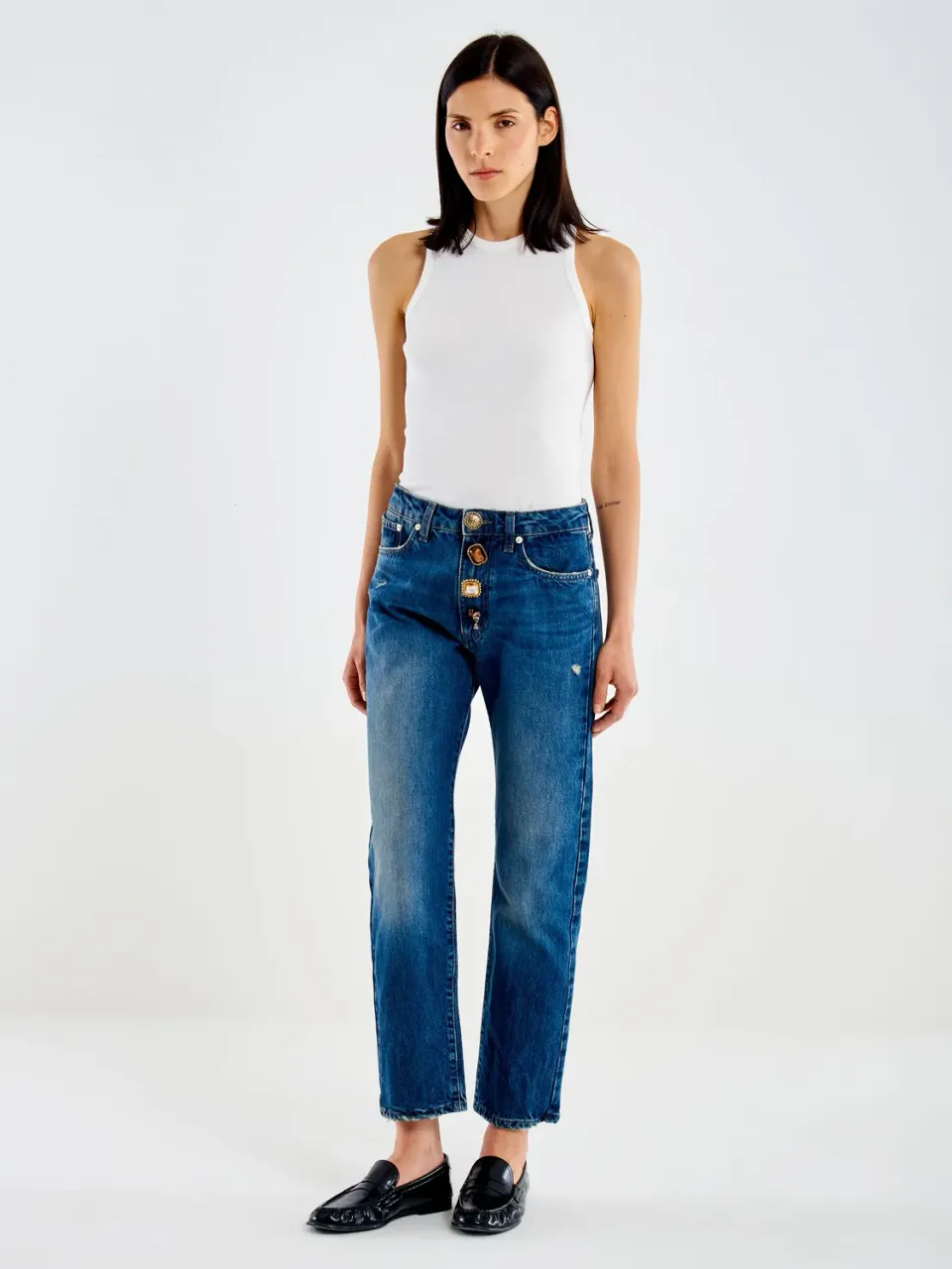 Vicolo Zoe jeans regular fit blu bottoni gioiello