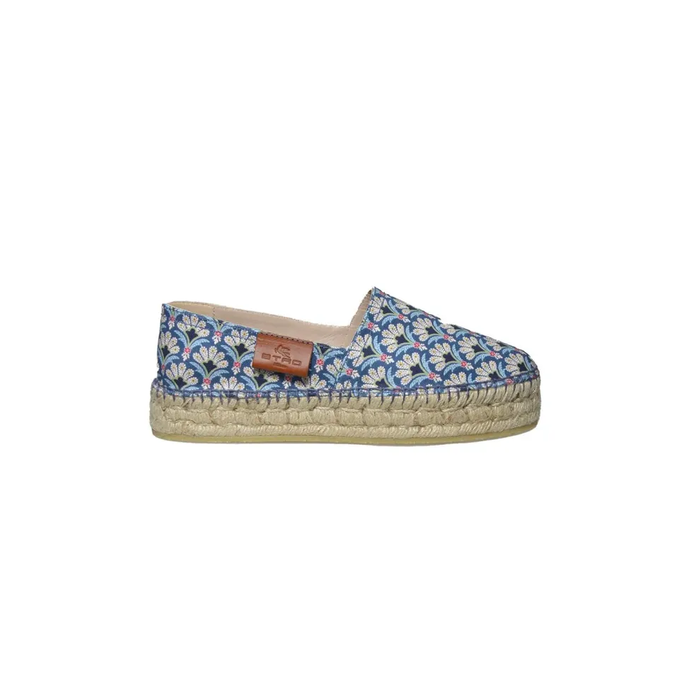Etro espadrillas gabardine fiori azzurro blu cotone