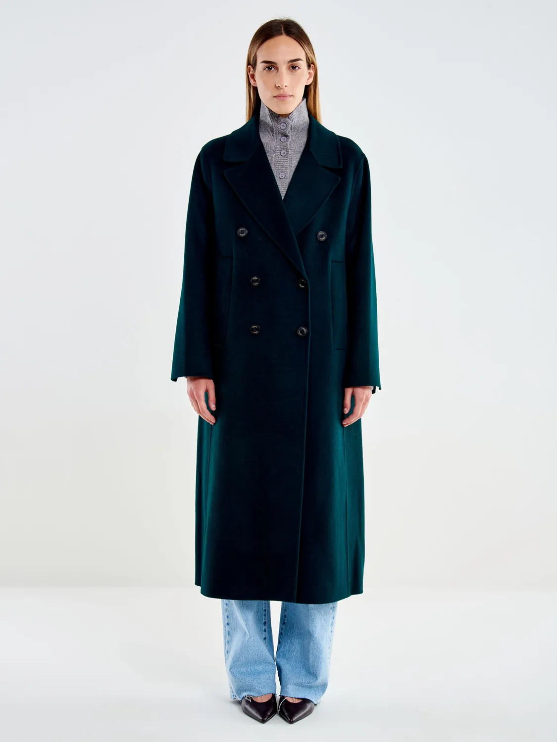 VICOLO TAC0011077ACFOR cappotto lungo doppiopetto verde foresta lana