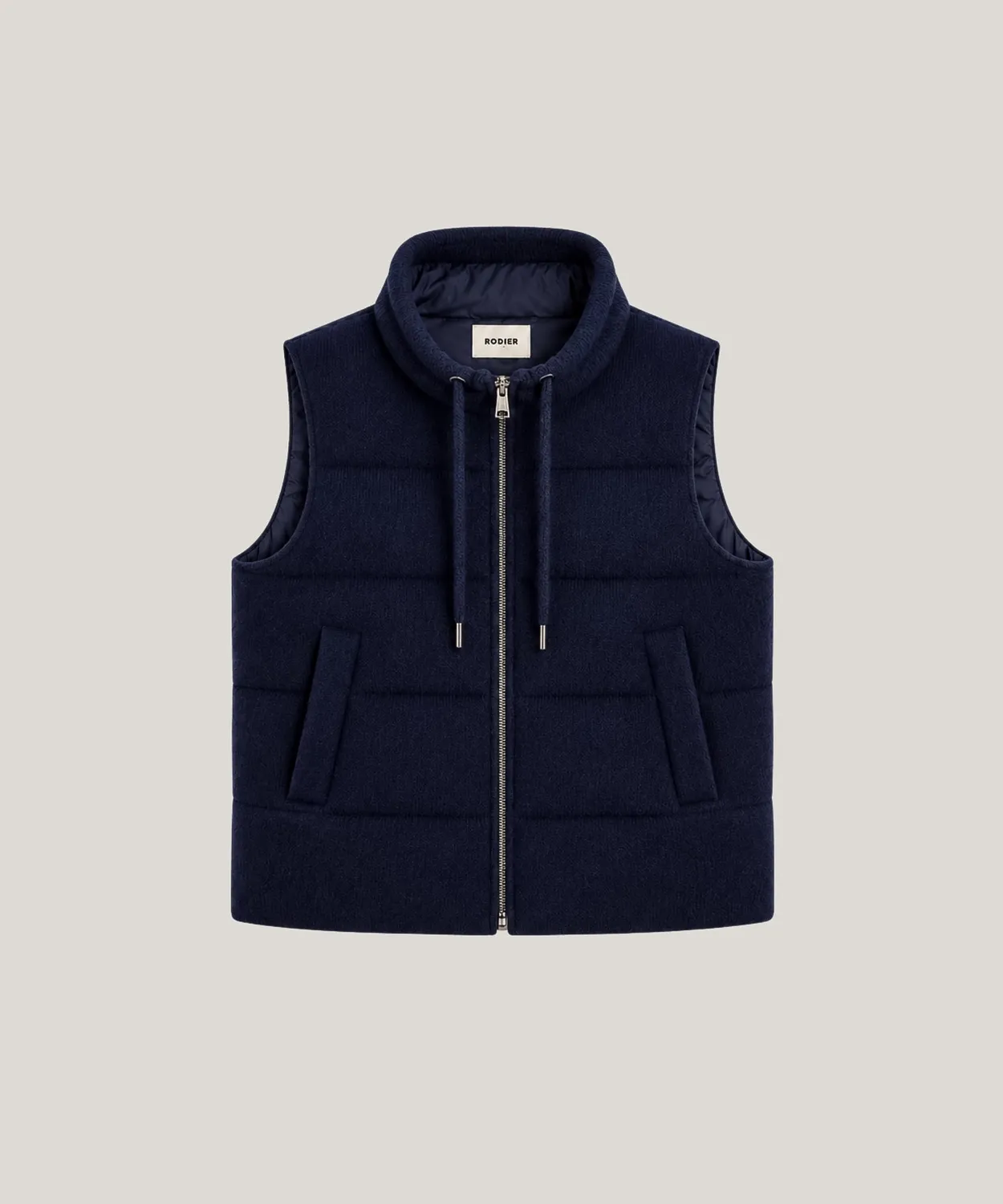 Rodier piumino smanicato cashmere blu marino trapunta