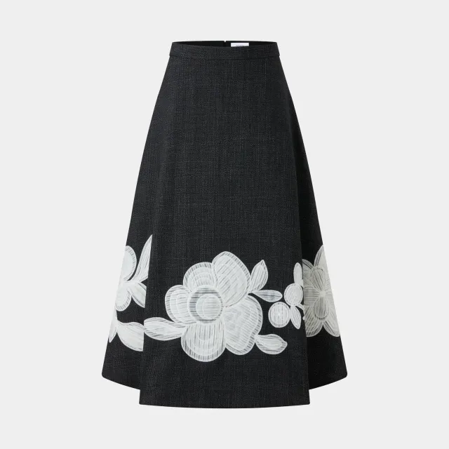 PORTS Floral Adorned Skirt gonna nera floreale