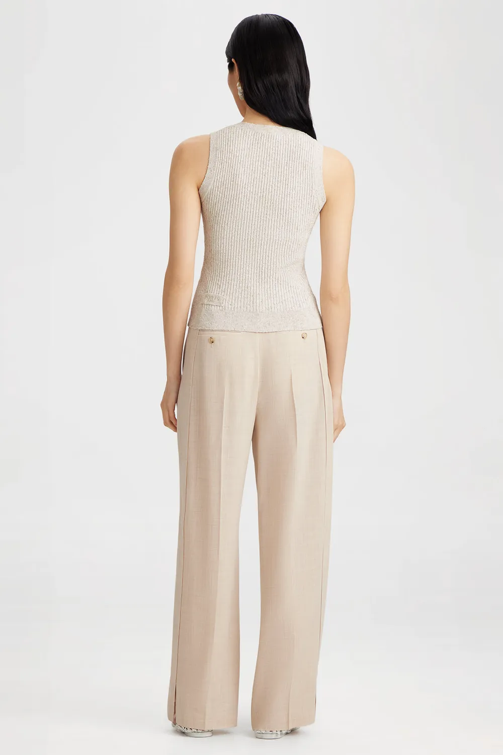 PORTS 1961 canotta maglia beige coste scollo tondo