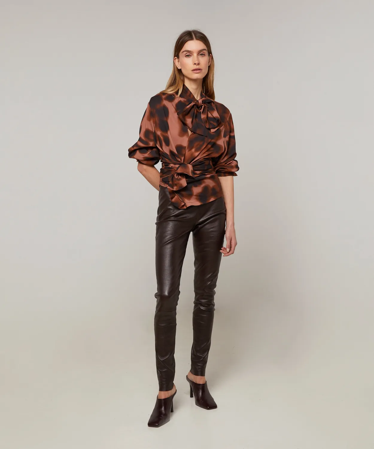 Rodier leggings pelle elasticizzata marrone scuro donna