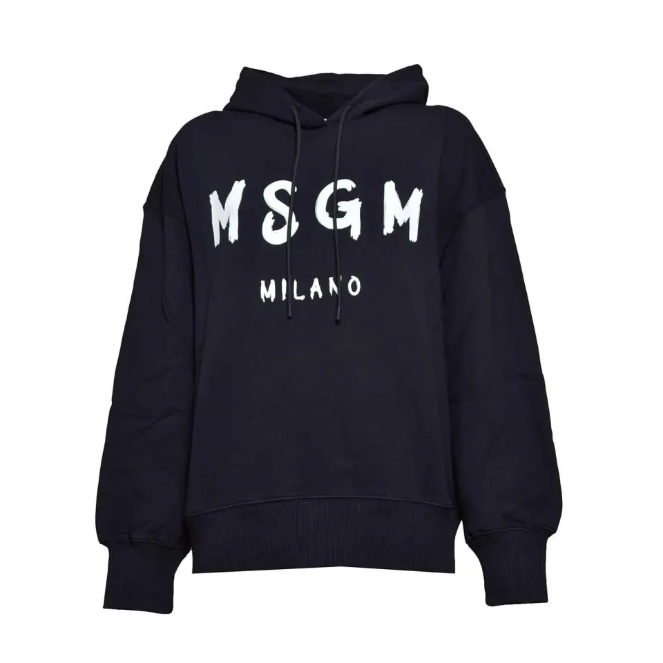 MSGM 2000MDM515200001 felpa cotone nera logo S
