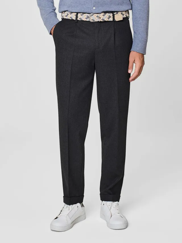 Paul Taylor Pantalone Flanella Grigio Scuro con Risvolto