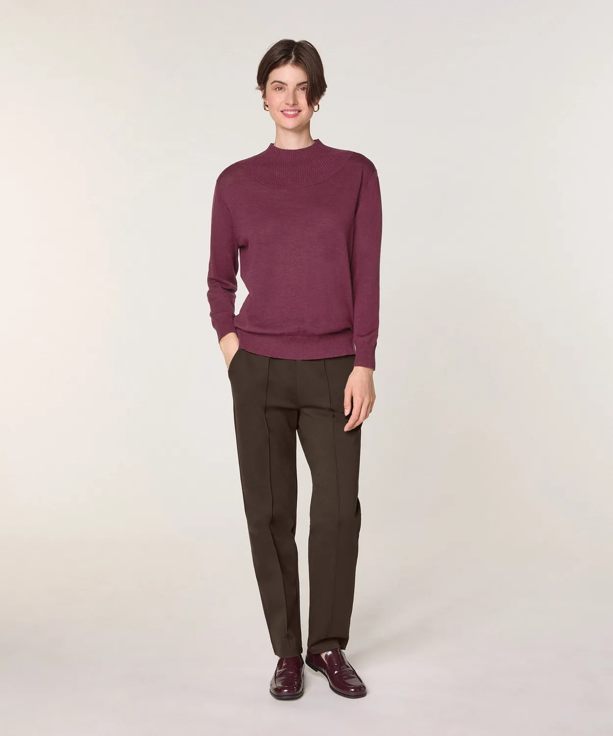 Rodier Maglia Collo Alto in Lana Prugna