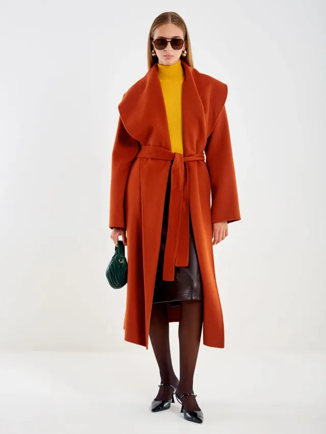 Vicolo Cappotto con Maxi Scialle lana coccio