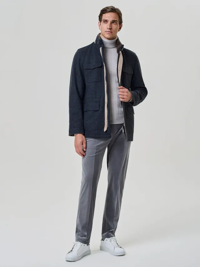 Paul Taylor Pantalone Velluto Coste Jersey Grigio