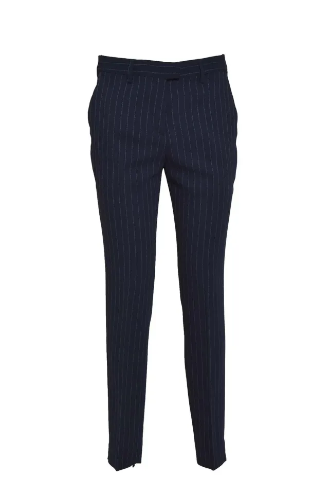 Etro 122301544 pantalone sigaretta blu 40 lana vergine