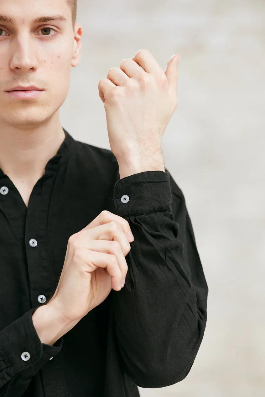 Jyoti Harish camicia uomo cotone nera collo coreano