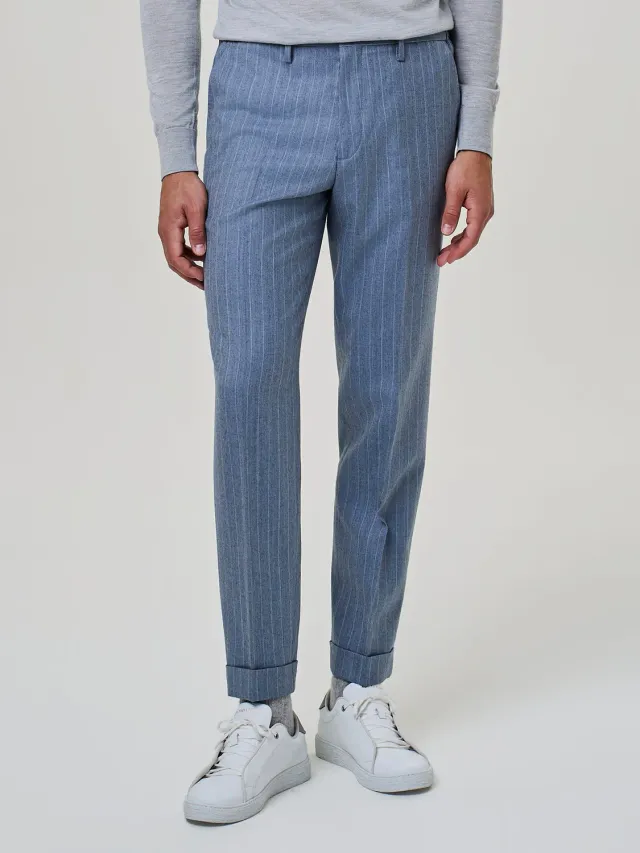 Paul Taylor pantalone flanella gessata dusty blue