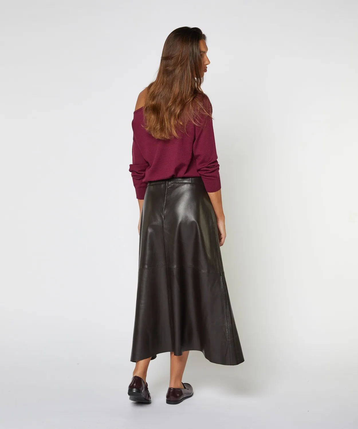 Rodier gonna lunga svasata pelle marrone corteccia