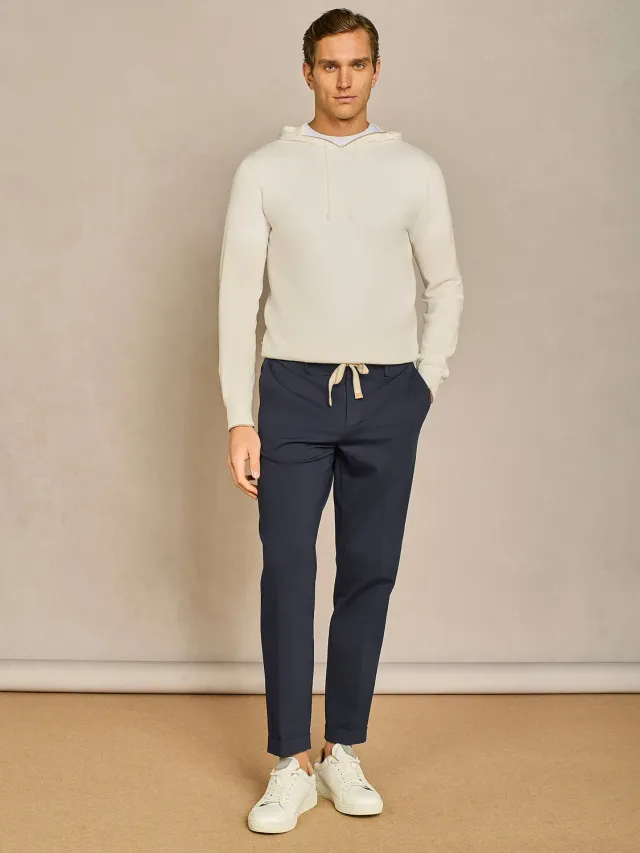 Paul Taylor Pantalone Laccio Jersey Blu Wide Risvolto 3,5 cm