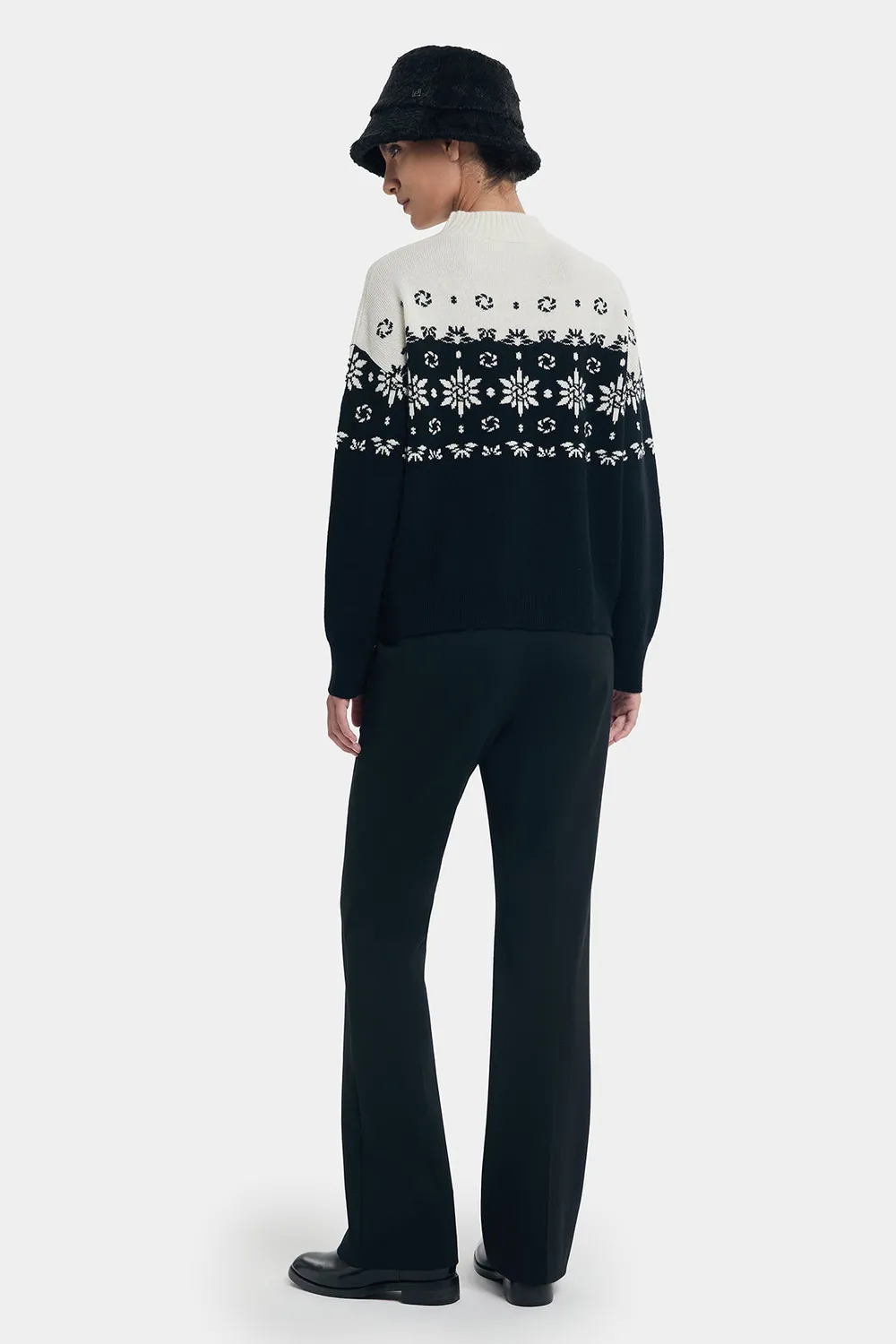 PORTS Top maglia collo alto fantasia neve lana
