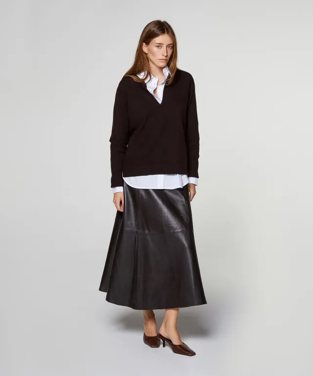Rodier Maglia Scollo Tunisino Cashmere Marrone Scuro