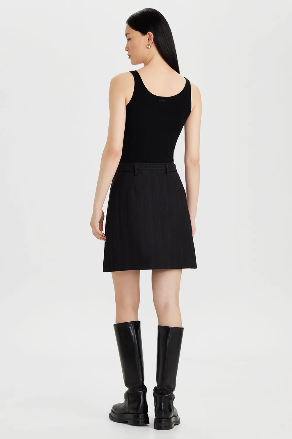 PORTS 1961 Belted Pinstripe gonna mini nera lana
