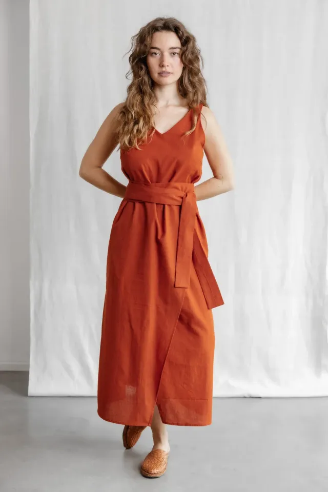 Jyoti Agnila abito midi cotone terracotta