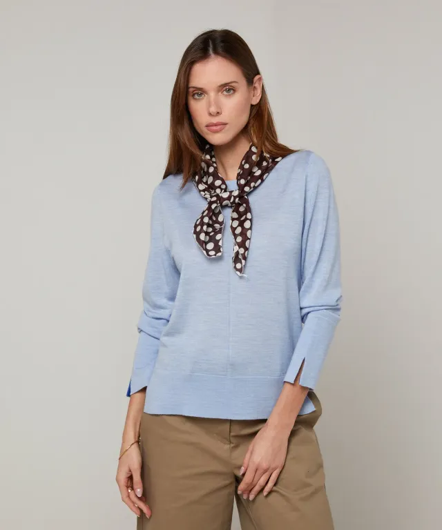 Rodier Maglia Girocollo Lana Merino Celeste