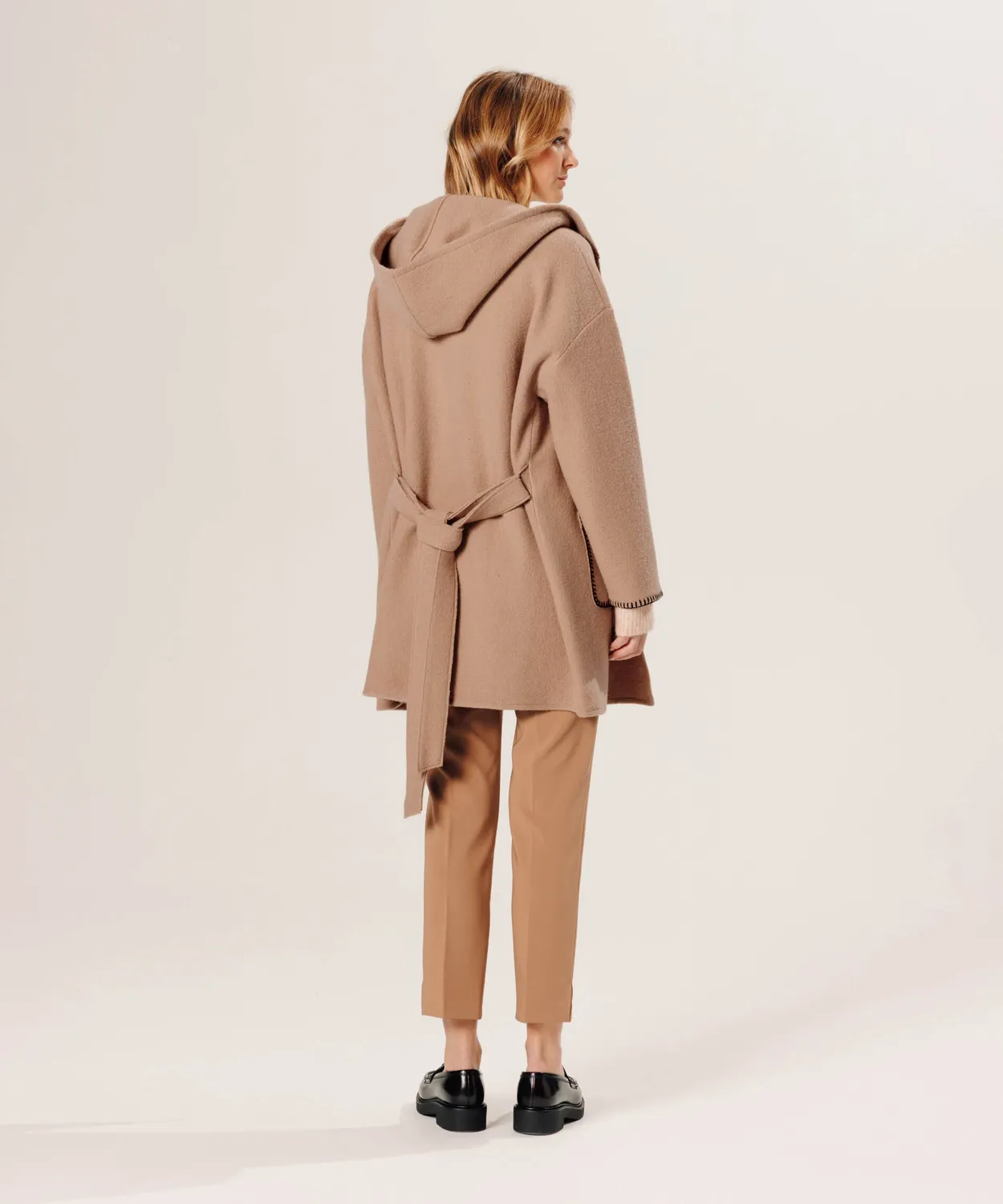 Rodier Cappotto Lana Cotta Beige Ficelle Cappuccio