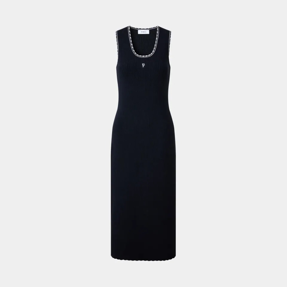 PORTS Navy Dress Contrast abito blu colletto contrasto