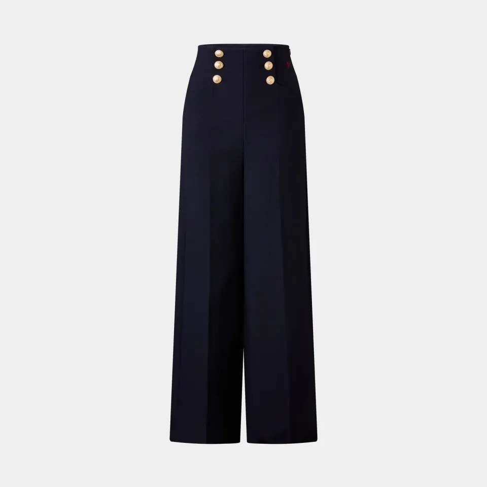 PORTS FW25 pantaloni palazzo blu bottoni larghi