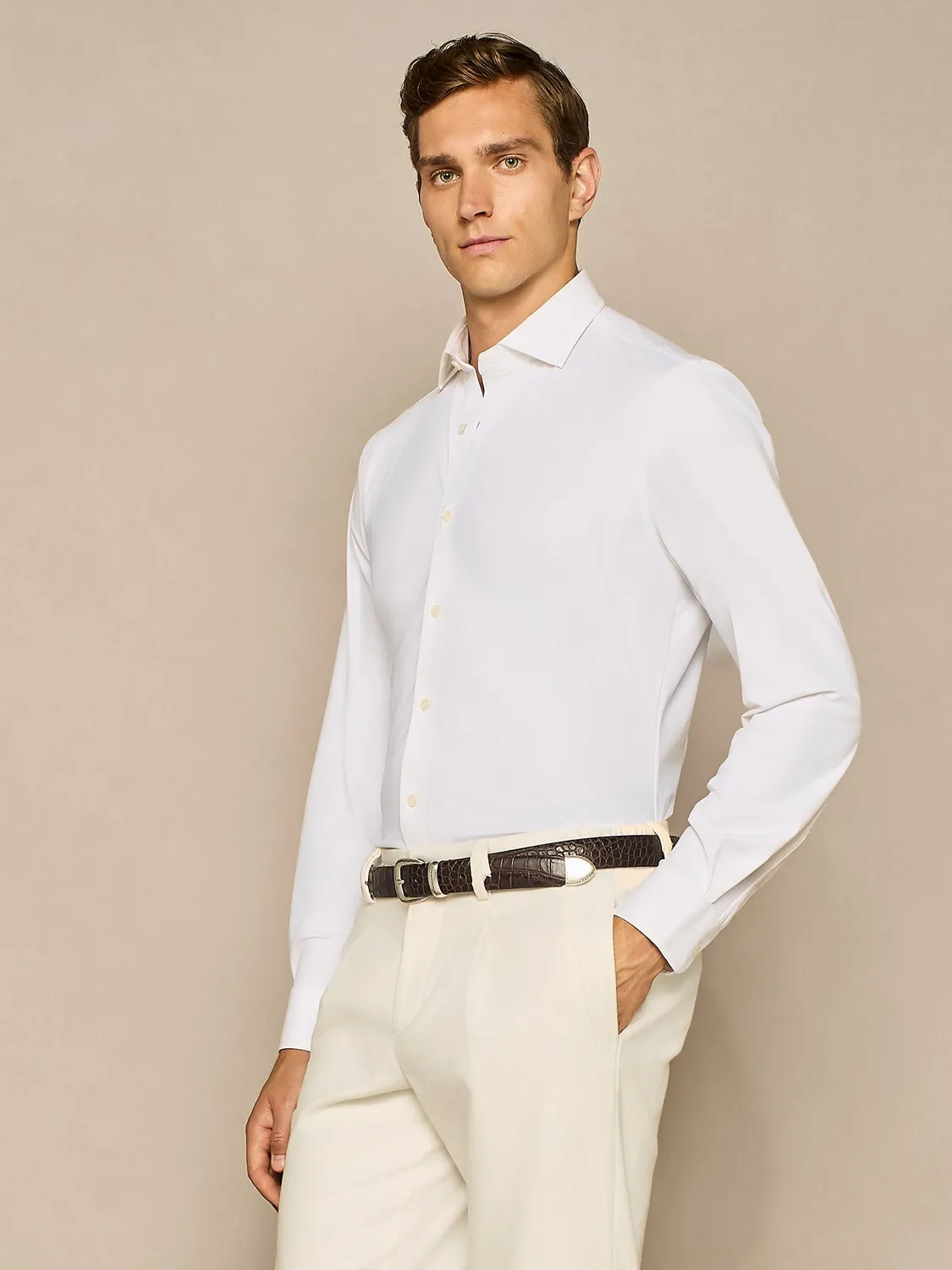 Paul Taylor camicia jersey bianca cotone fondo stondato