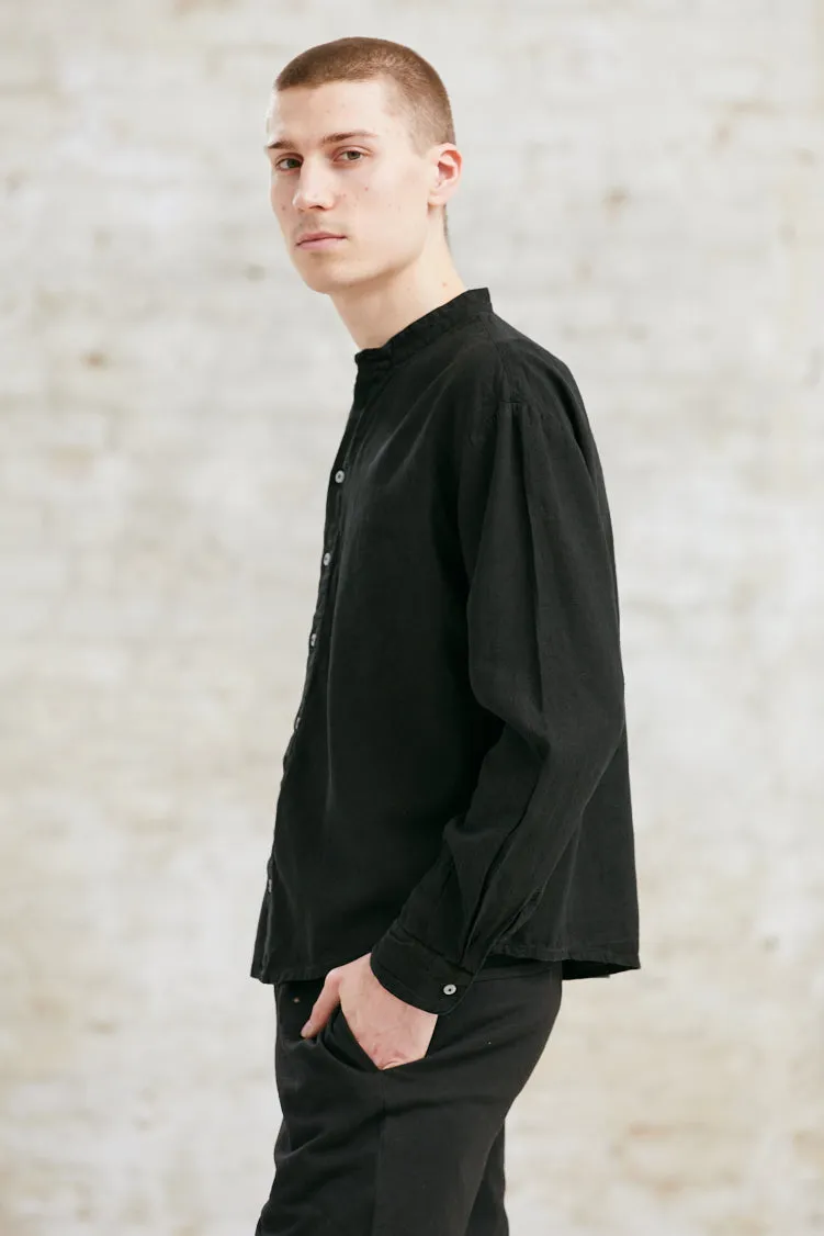 Jyoti Harish camicia uomo cotone nera collo coreano