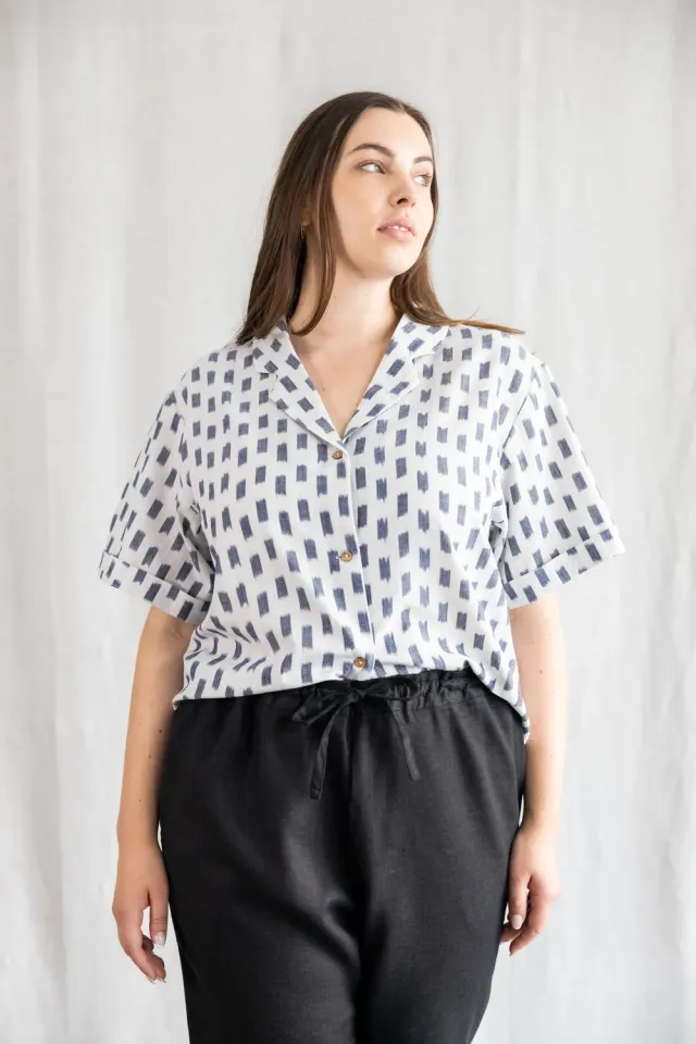 Jyoti Avaani blusa cotone bianco ikat