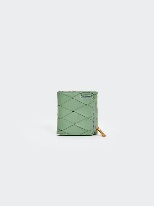 Vicolo portafoglio ecopelle intrecciata verde salvia zip