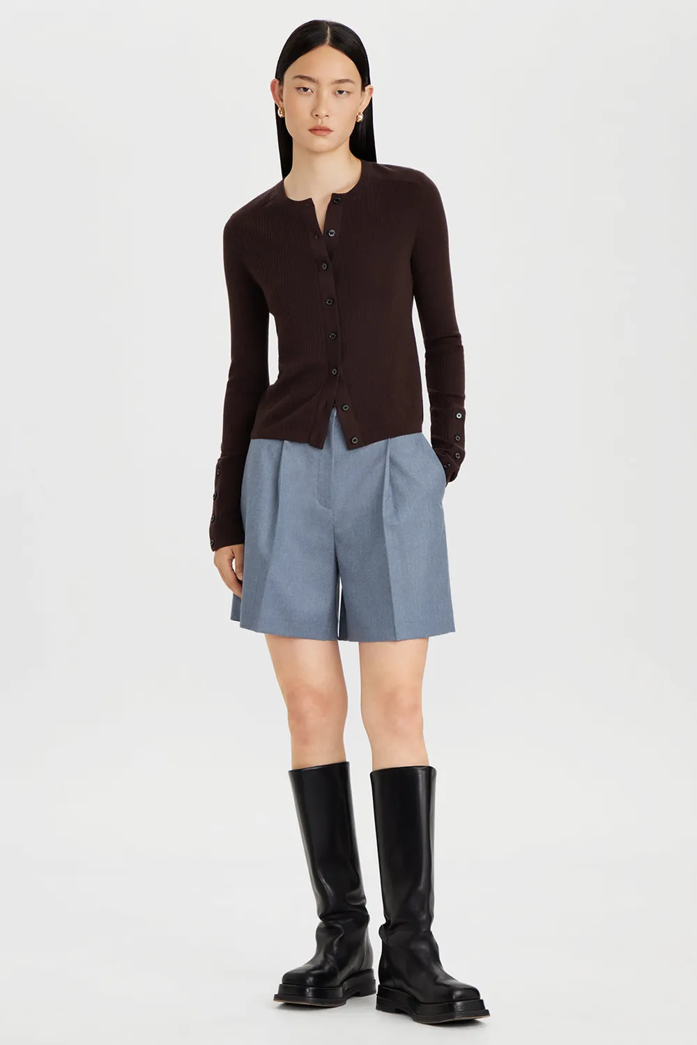 PORTS 1961 Pleated Wool shorts sartoriali azzurri vita alta