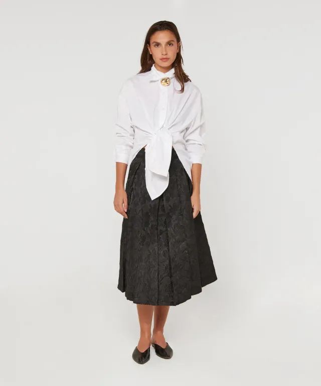 Rodier gonna svasata midi nera broccato floreale