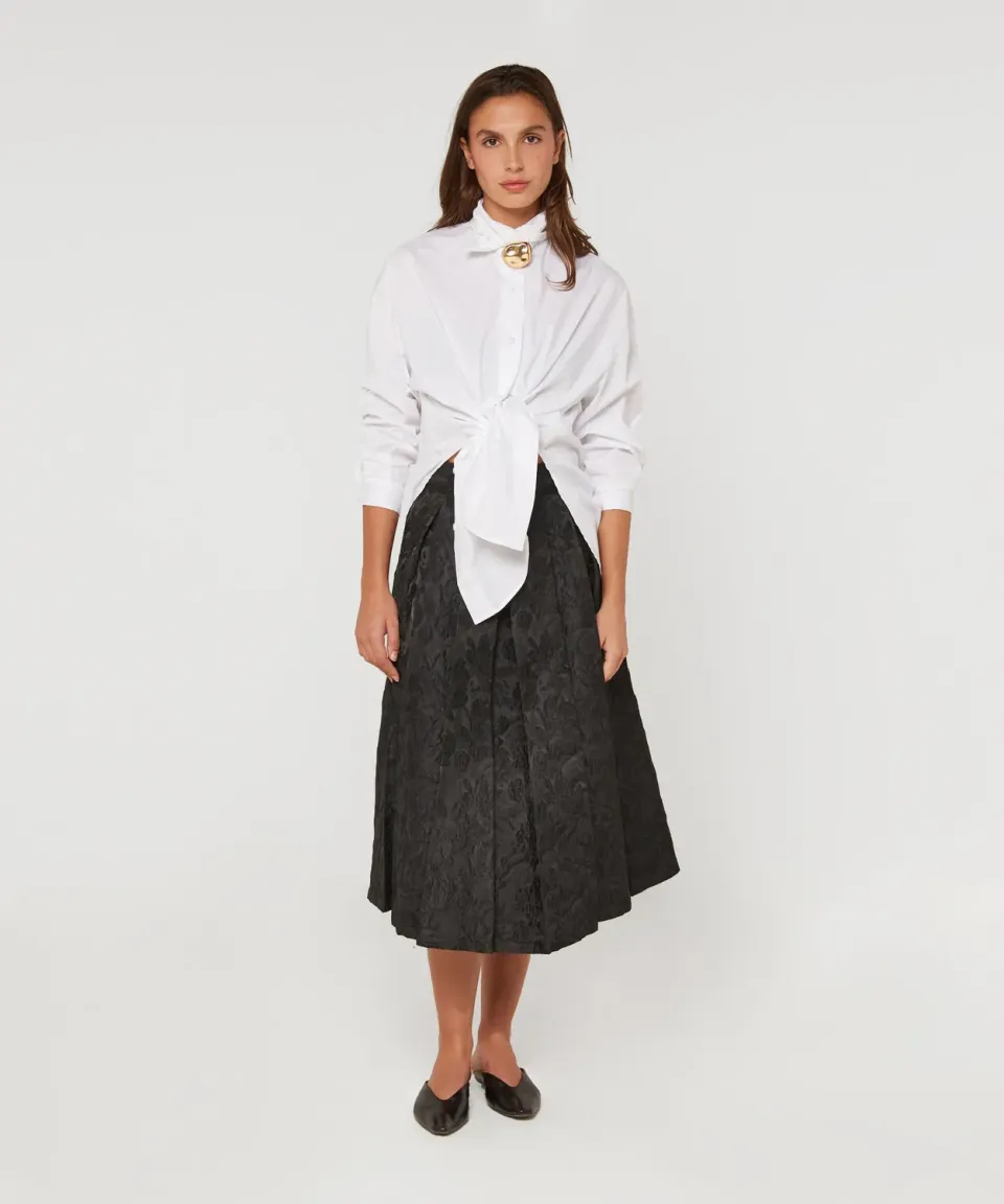 Rodier gonna svasata midi nera broccato floreale