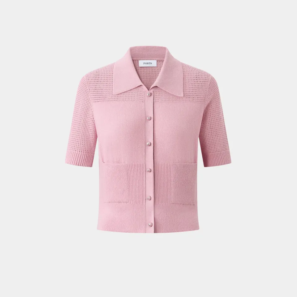 PORTS FW25 Pastel Pink Polo cardigan rosa thistle