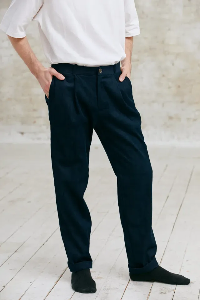 Jyoti Sameer pantaloni velluto cotone blu notte