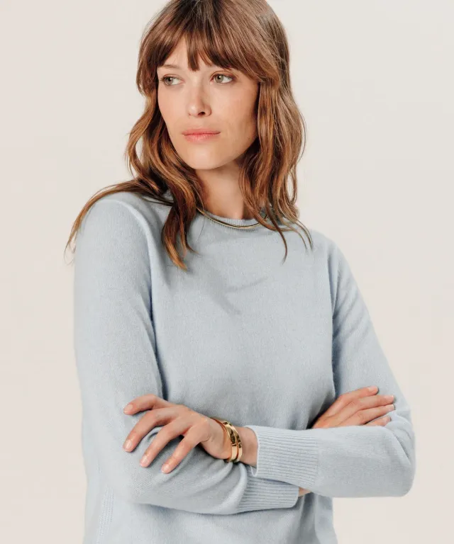 Rodier maglione girocollo cashmere donna celeste