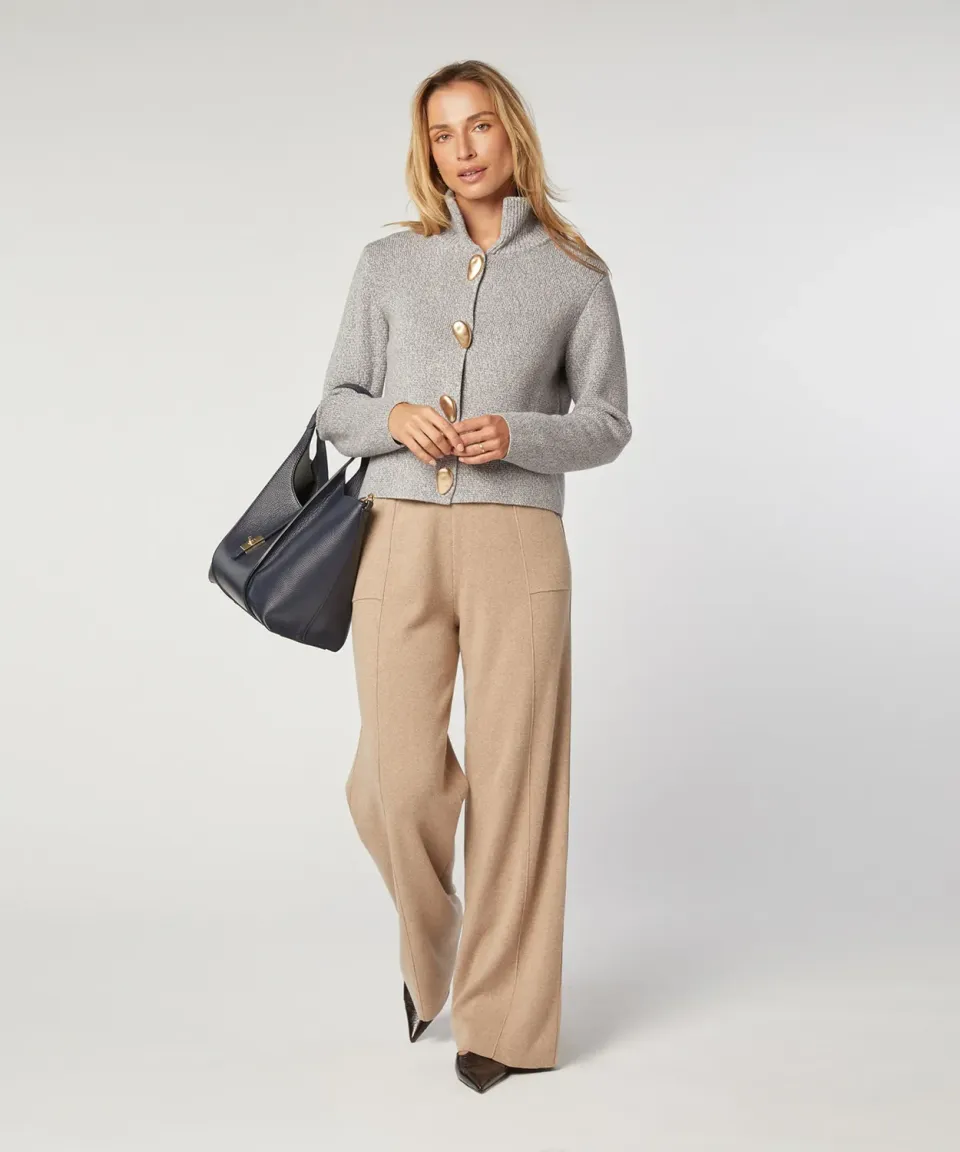 Rodier Cardigan in maglia blu collo alto cotone lana