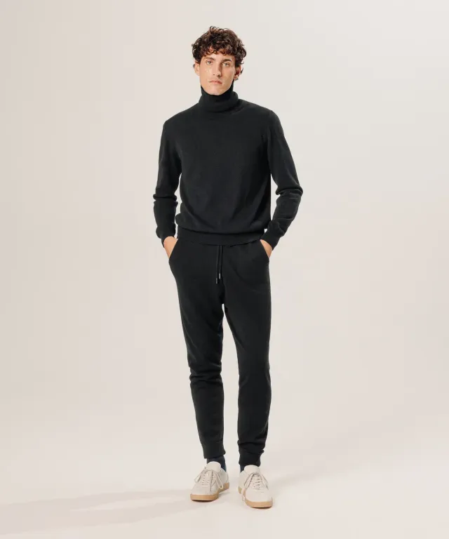 Rodier Pantaloni Jogging Cashmere 2 Fili Nero 100% Cashmere