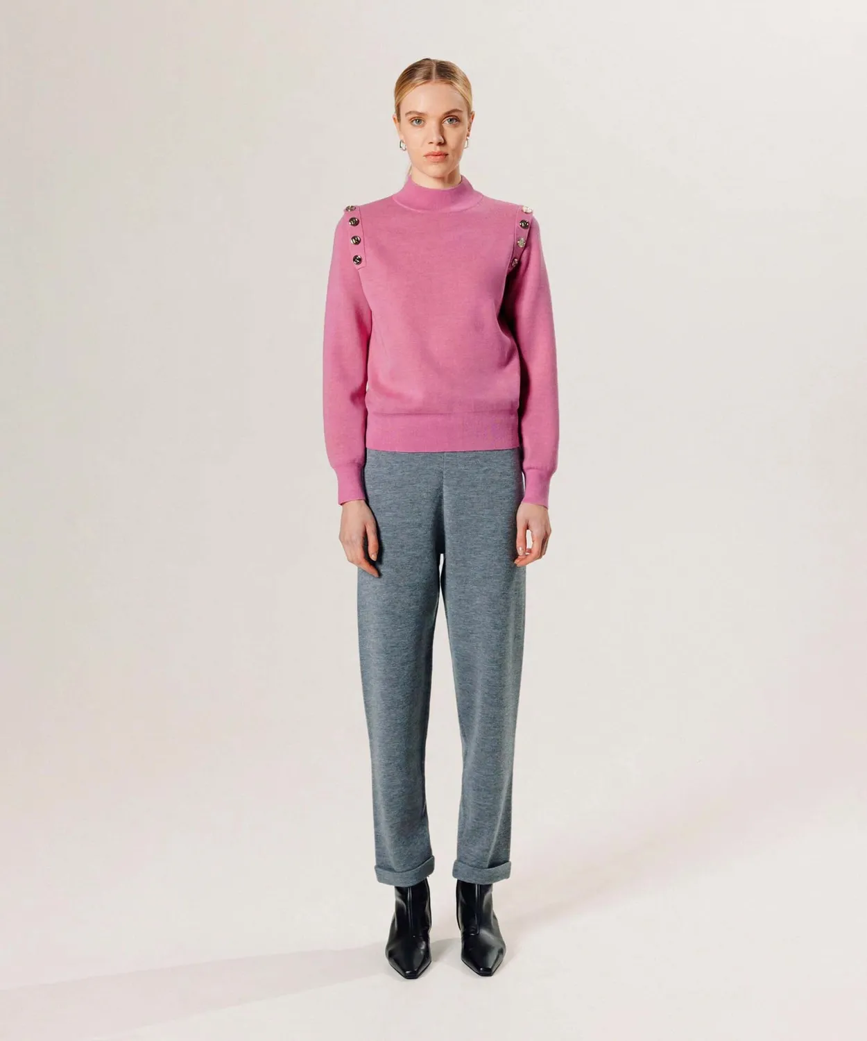 Rodier Maglione Ufficiale Merino Donna Candy Pink Collo Imbuto