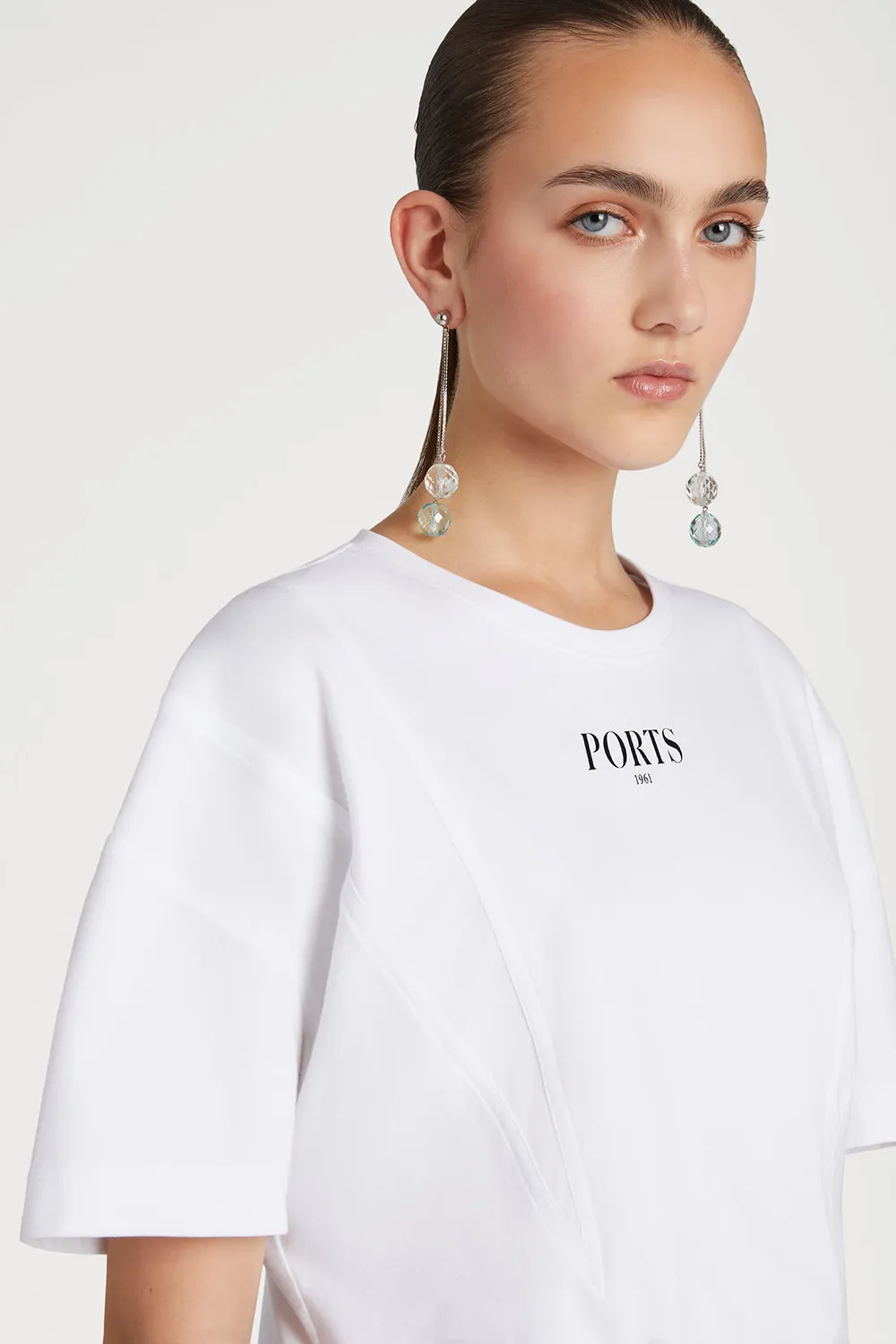 PORTS jersey t-shirt bianco ottico stampa classica