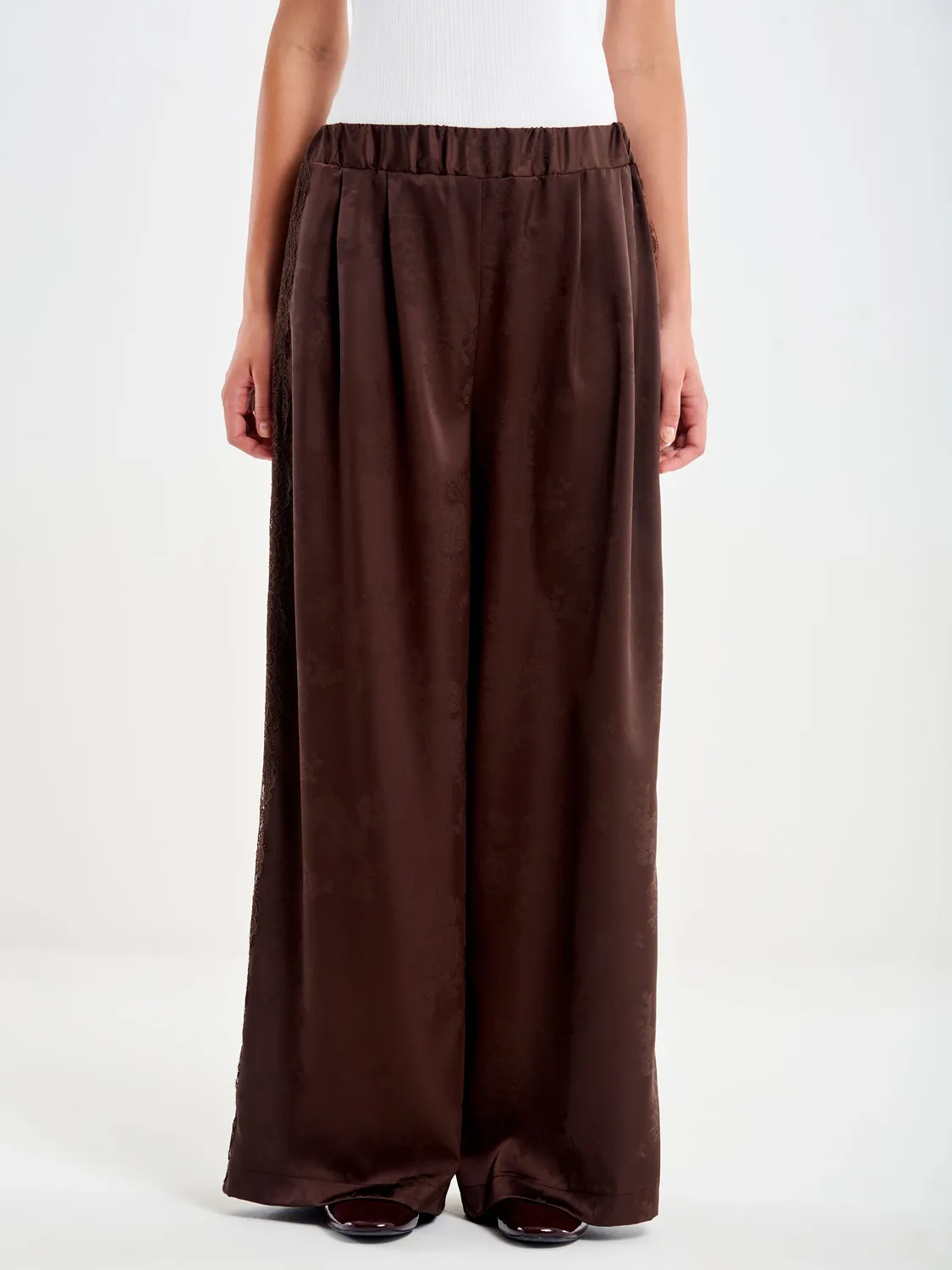 Vicolo Pantalone pigiama broccato moro pizzo S M
