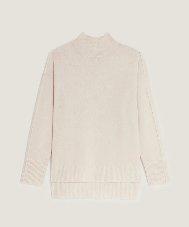 Rodier Maglione Oversize Collo Alto Bianco Ecru Cashmere