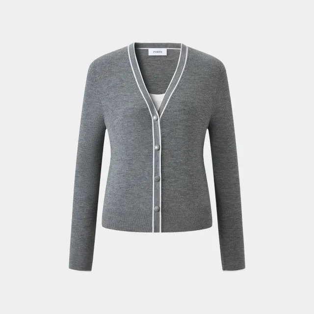 PORTS FW25 Sleet cardigan grigio bordi a contrasto
