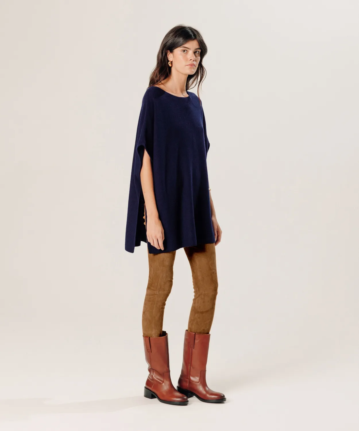 Rodier Poncho Cashmere Blu Navy