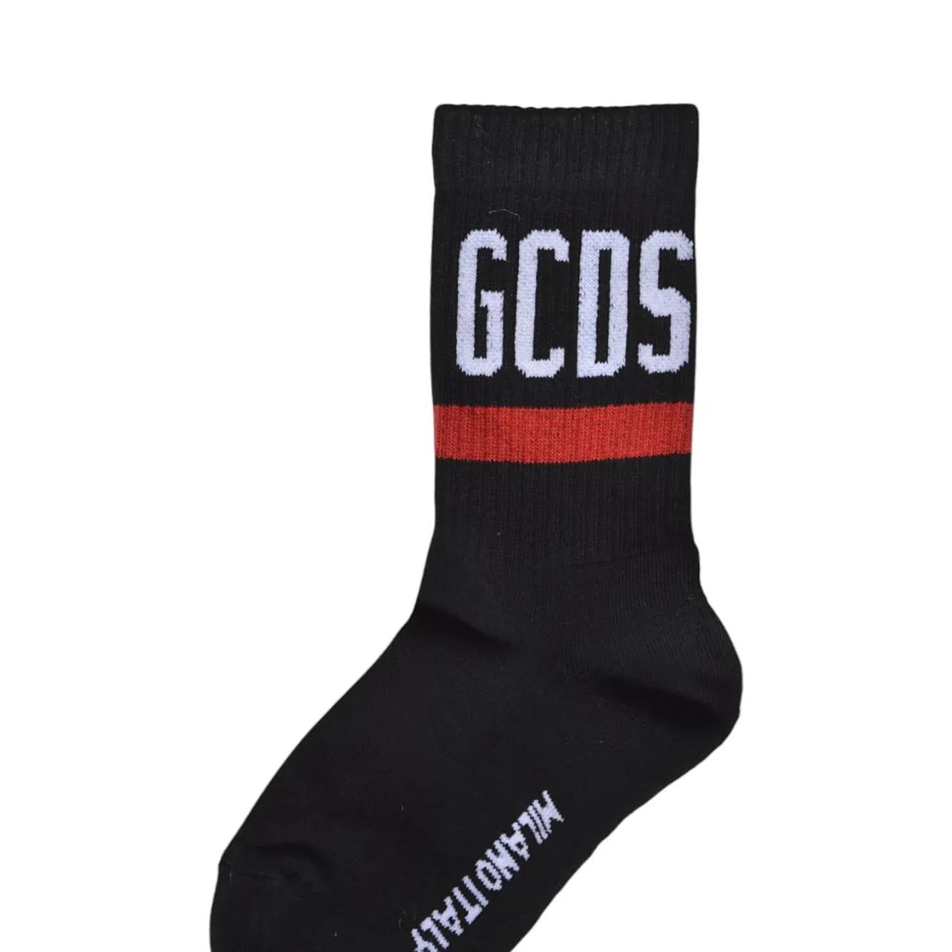 GCDS A2OU3800KC7 calzini neri cotone logo bianco
