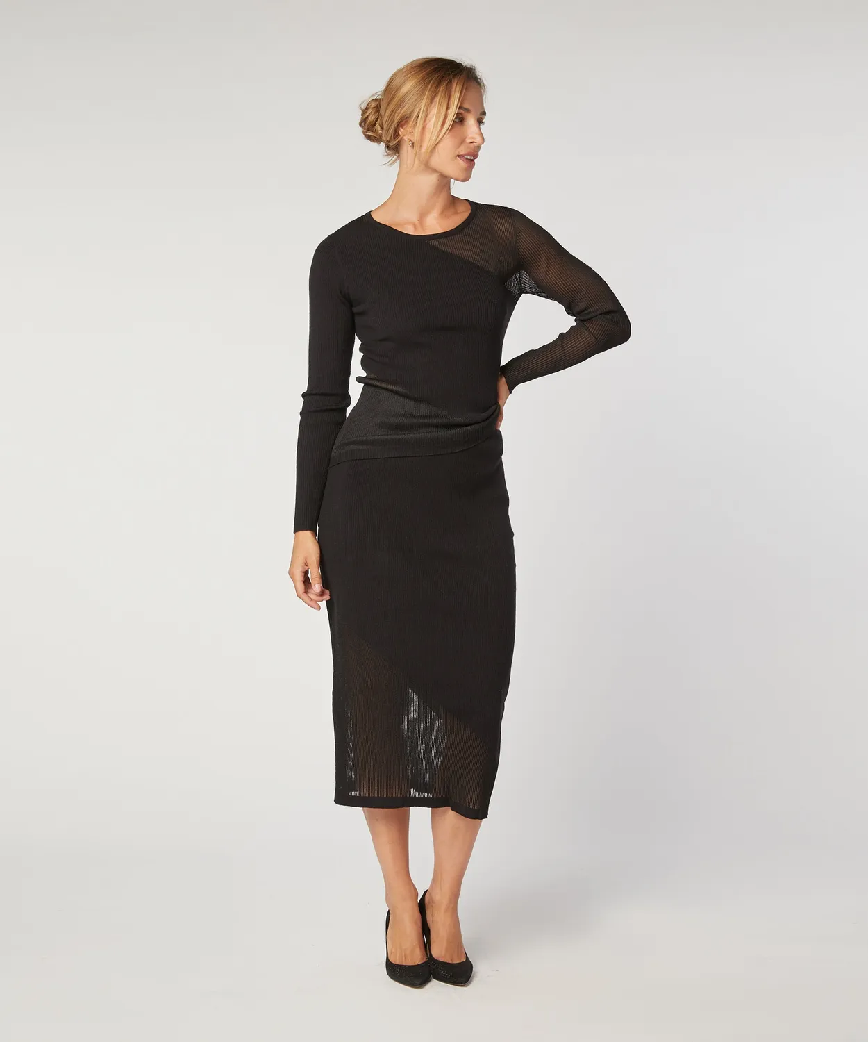 Rodier maglione lana bimateriale nero girocollo